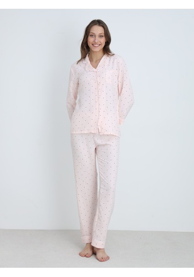 Dofi Kadın Desenli Pijama Takımı - Pudra