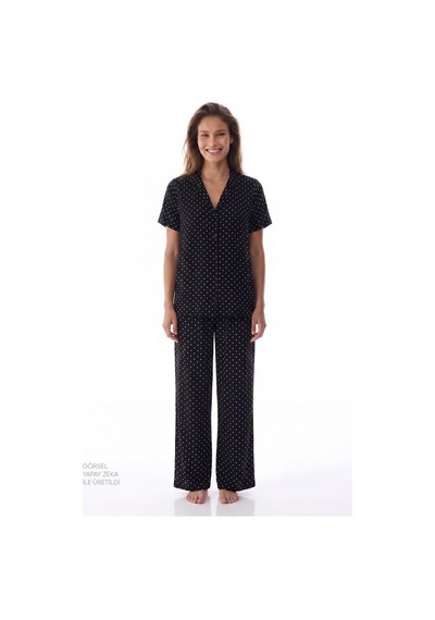 Penti Siyah White Dots Gömlek Pantolon Pijama Takımı