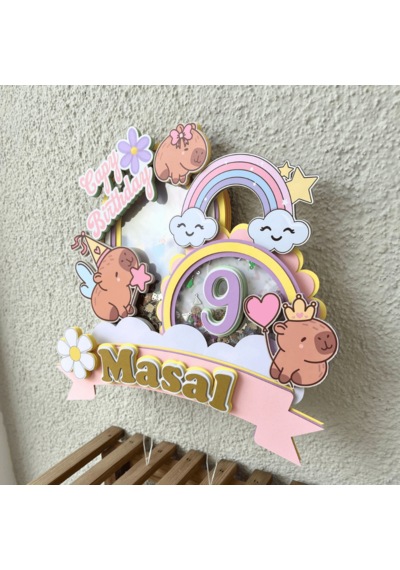 Kapibara Capybara Temalı Kız Çocuk Doğum Günü İsme Özel 3d Pasta Parti Süsü Cake Topper Çocuk