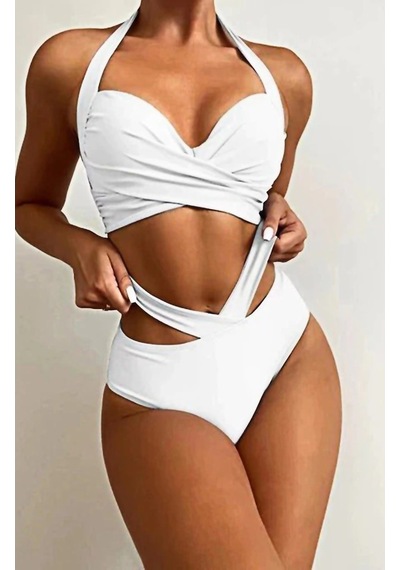 Özel Tasarım Detseksiz Kaplı Çapraz Beyaz Bikini Takım (551646721)