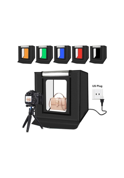 40x40 Cm 2x32 Led Işıklı Taşınabilir Fotoğraf Çekim Çadırı Stüdyo Kutusu 6 Farklı Fon Çok Renkli