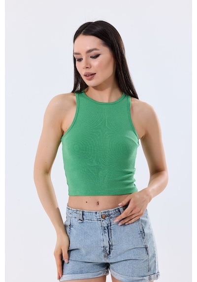 5'li Kadın Pamuklu Likralı Ribana Fitilli Crop Atlet Tişört 27120 Koyu Yeşil 5'li Kadın Pamuklu Likralı Ribana Fitilli Crop Atlet Tişört 27120 Koyu Yeşil