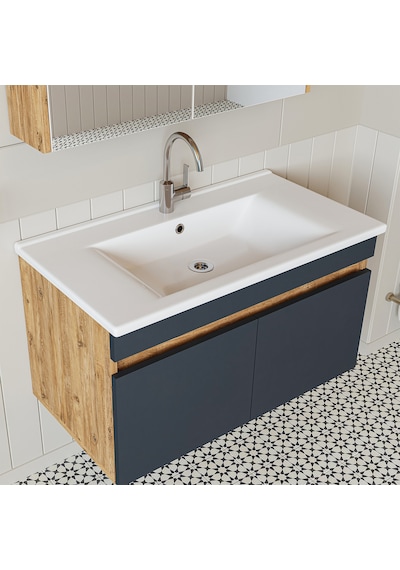 Roomart Lavabolu Atlantik - Antrasit Mat Mdf 85 Cm Banyo Dolabı Atlantik Çam - Antrasit