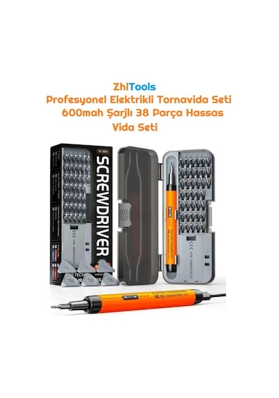 Zhltools Profesyonel Elektrikli Tornavida Seti 600mah Şarjlı 38 Parça Hassas Vida Seti