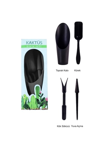 4 Parça Mini Kaktüs Dikim Seti - Kaktüs Dikim Seti Antrasit Renk 4