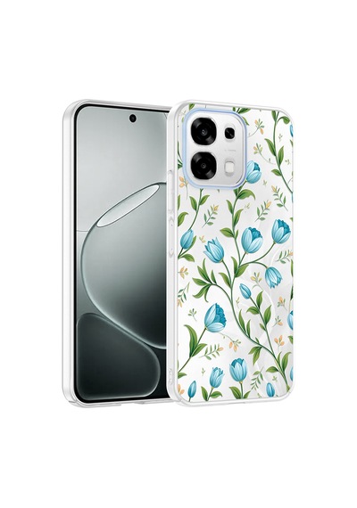 Maks Technology Oppo A6 Uyumlu Pro Kılıf Kamera Korumalı Desenli Mkst Klip Kapak - Mavi Lale -