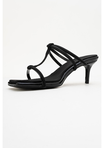 Luvishoes Luvi Shoes Mocha Siyah Kare Burunlu İnce Bantlı Kadın Topuklu Terlik Siyah