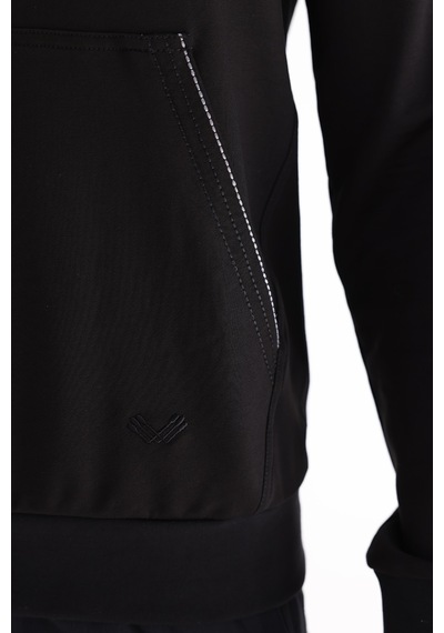 Rowinger Kanguru Cepli Ayarlanabilir Kordonlu Ribana Manşetli Rahat Kesim Kapüşonlu Sweatshirt Black