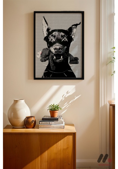 Siyah Köpek Pop Art, Siyah Çerçeveli Duvar Tablosu - Renkli Ev Dekorasyonu