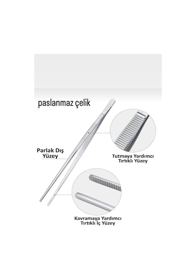 Cımbız Maşa Pişirme Cımbızı Çelik Maşa 30cm Profesyonel Şef Cımbızı Paslanmaz Çelik Gri