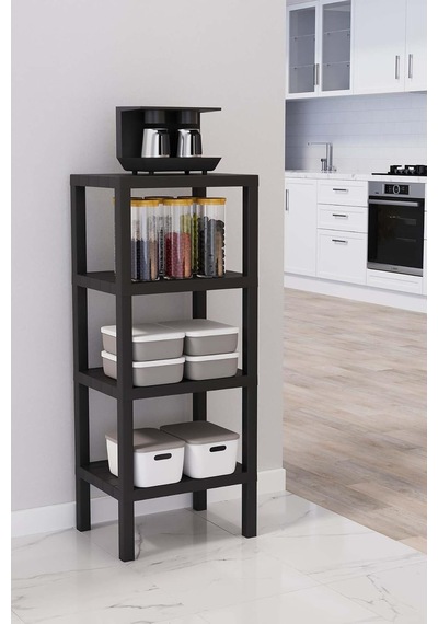 4 Katlı Siyah Çok Amaçlı Banyo, Balkon Düzenleyici Raf Ünitesi, 100x38x29 Cm Mtfks-om-2115-4lu