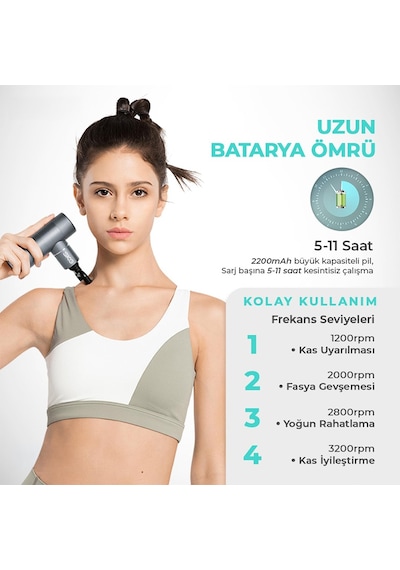 Skg F3 Masaj Tabancası, Yeşil, 4 Darbe Yoğunluğu, Farklı Bölgelerde Kullanıma 4 Modüler Masaj Başlığı Yeşil