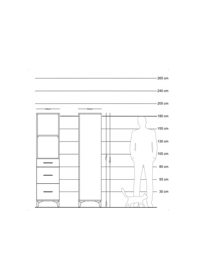 Hyperion Dolap 2 Raflı 3 Çekmeceli 44x44x182 Antrasit-antrasit Antrasit