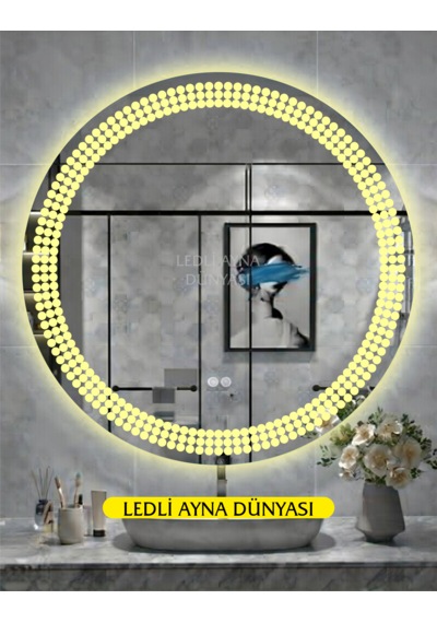80 Cm Günışığı Banyo Antre Duvar Makyaj Aynası Ledli Ayna Beyaz - Gümüş