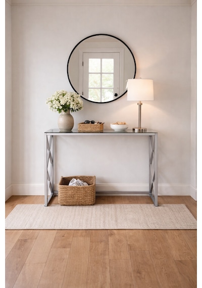 Lina Metal Dresuar - 4mm Füme Temperli Camlı Antre Konsolu 100x30x80 Cm Gri