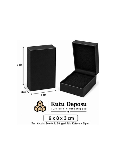 6x8x3 Cm Tam Kapaklı Selefonlu Süngerli Takı Kutusu - Siyah Demonte 50 Adet