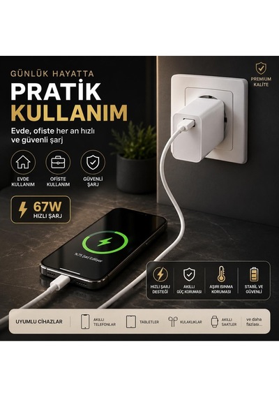 67w Hızlı Şarj Adaptörü Usb Çıkışlı Kablo Dahil Type-c Uyumlu Hızlı Şarj Cihazı Güvenli Şarj Başlığı