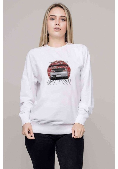 Nissan Skyline Baskılı Beyaz Kadın Sweatshirt