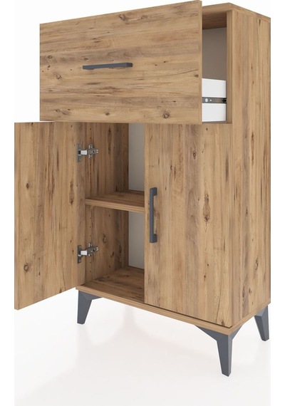 Arges Komodin Tek Raflı Tek Çekmeceli 2 Kapaklı 60x30x106 Çam-çam Atlas Çam