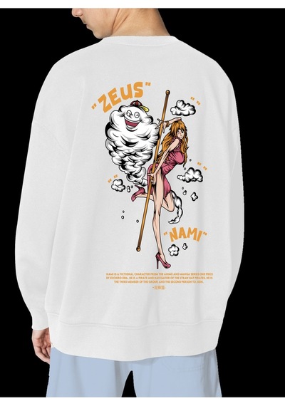 Unisex Beyaz Nami Baskılı Hoodie Oversize Kapşonsuz Sweatshirt Beyaz