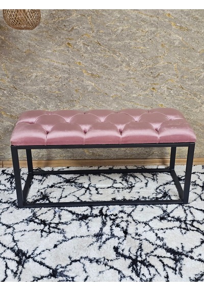 Zafir Siyah Boyalı Diktörtgen 100 Cm X 40 Cm Oturak Puf - Bench - Makyaj Oturağı - Oturak Pembe