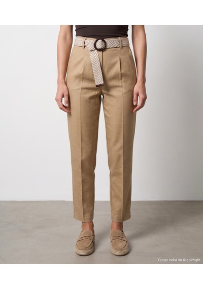 Dilvin 72735 Kemerli Pensli Pantolon-camel