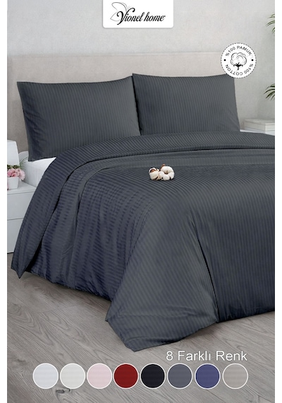 Çift Kişilik %100 Pamuk Saten Nevresim Seti Premium Seri 8 Renk Seçeneği 200x220 Antrasit