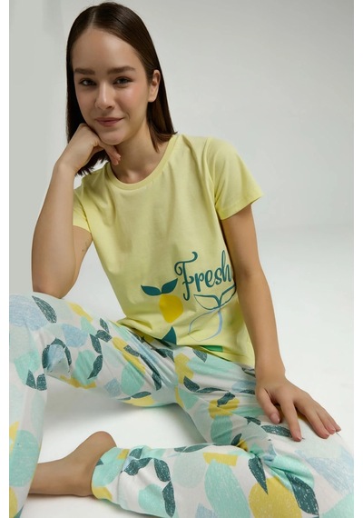 Rolypoly Kadın Sarı Kısa Kol Pijama Takım Sarı