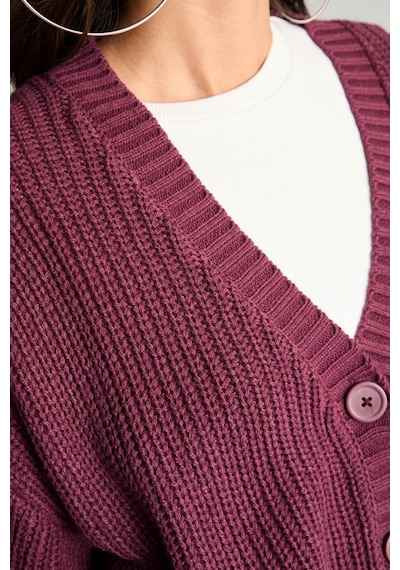 Defacto Regular Fit V Yaka Basic Düz Düğme Kapamalı Triko Hırka U2052az26wnbr162 Bordo-br162