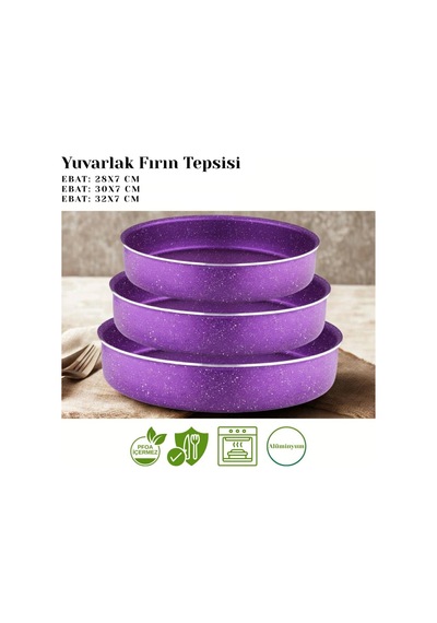 Tr 3lü Granit Yuvarlak Fırın Tepsisi Seti - Violet Diğer