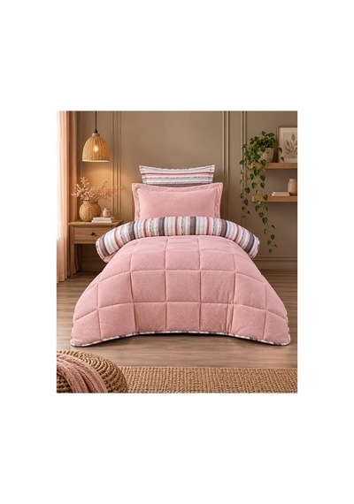 Tek Kişilik Uyku Seti Sherpa Comforter Pembe Pembe