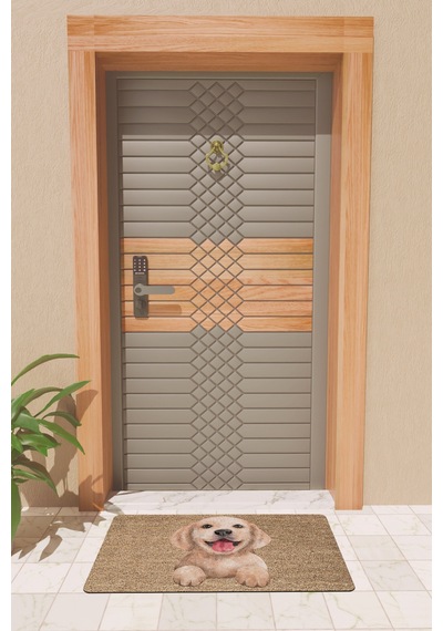 Rugmood Modern Dijtal Baskı Köpek Resimli Kapı Önü Paspası Çok Renkli