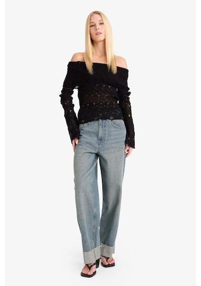 Defacto Coool Slim Fit Dar Kesim Omzu Açık Kazak G1333ax25wnbk27 Siyah