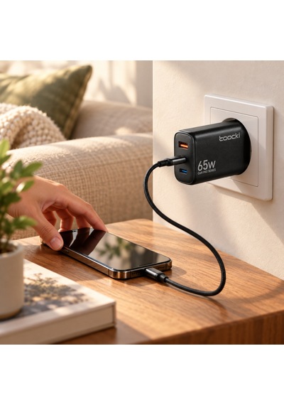 Toocki 65w Gan Pro 3 Portlu Hızlı Şarj Adaptörü 2 Usb-c Ve 1 Usb-a Pd 3.0 Pps Qc 3.0 Avrupa Tipi Fiş Siyah 14360204