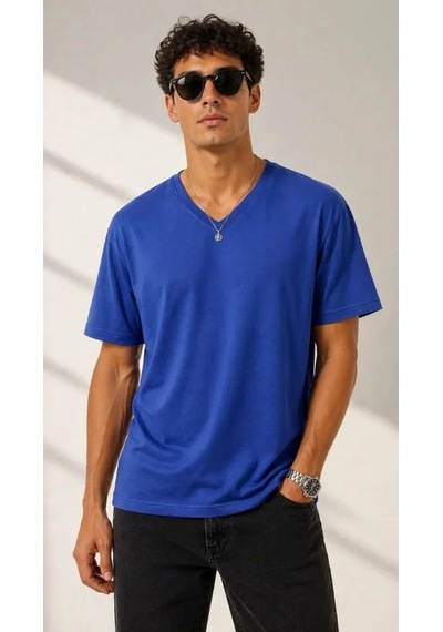 Modi Erkek V Yaka Basic Tişört Kısa Kol Yazlık Regular Fit T-shirt - Saks Mavisi Açik Mavi Modi Erkek V Yaka Basic Tişört Kısa Kol Yazlık Regular Fit T-shirt - Saks Mavisi Açik Mavi