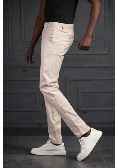 Perpant Slimfit Küçük Armürlü Yazlık Pamuklu Gabardin Pantolon Krem