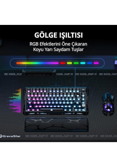 Gravastar Mercury K1 Rgb Kablosuz Mekanik Gaming Klavye, İngilizce Q, Stealth Black