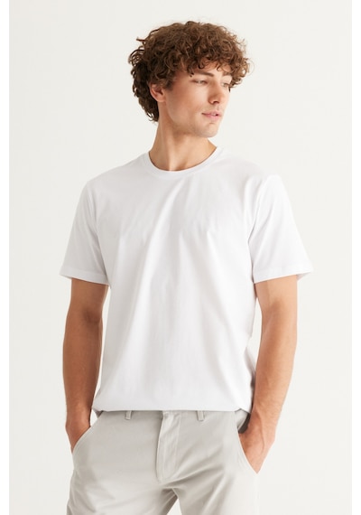 Erkek Beyaz 360 Derece Her Yöne Esneyen Slim Fit Bisiklet Yaka Tişört Beyaz