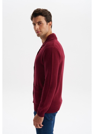 AR-MA Arma Erkek Slim Fit Örme Likralı Pike Şal Yaka Düğmeli Triko Hırka %50 Pamuk %50 Akrilik K0hto0859 Bordo