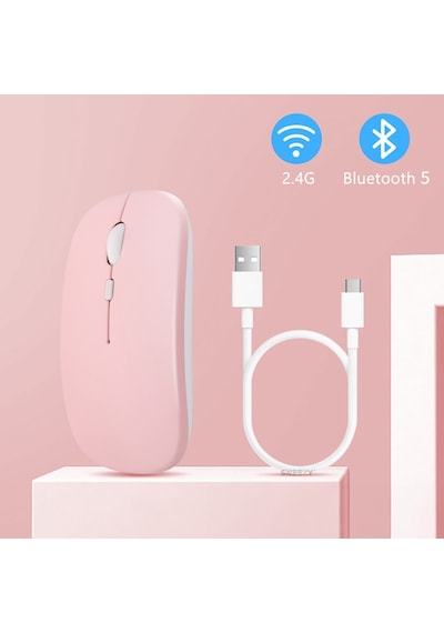 Apple Uyumlu MacBook Şarj Edilebilir Sessiz Mouse Bluetooth + 2.4hz Wifi