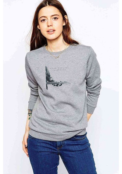 Eric Clapton Slowhand Front Baskılı Gri Kadın Sweatshirt