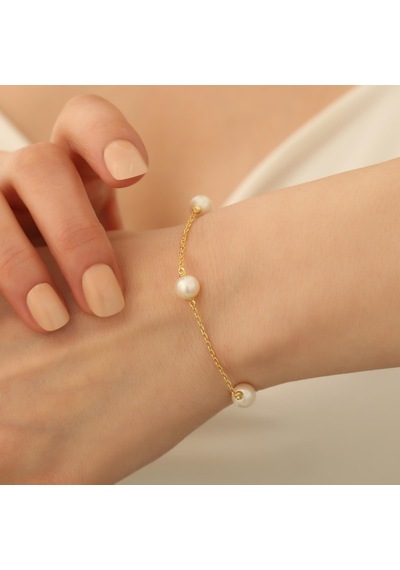925 Ayar Gümüş Cream Tatlısu İncisi Bileklik-7.15mm