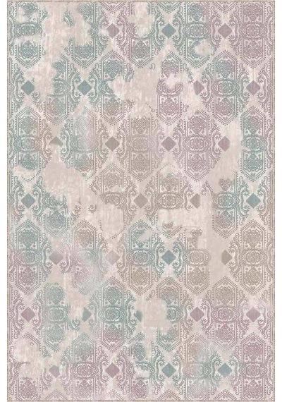 Pembe Turkuaz Damask Desen Kaymaz Taban Dekoratif Halı Al009n11 Pembe - Turkuaz