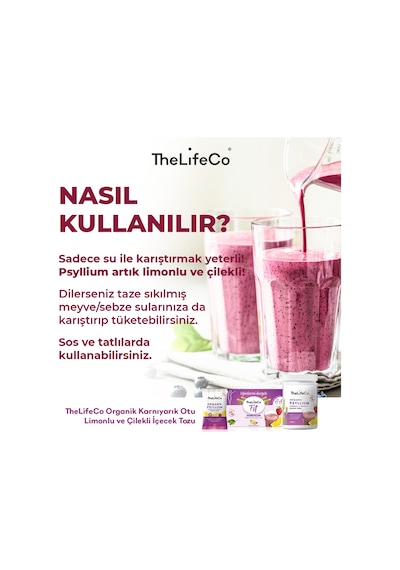 Thelifeco Organik Psyllium Limonlu ve Çilekli İçecek Tozu 180 G