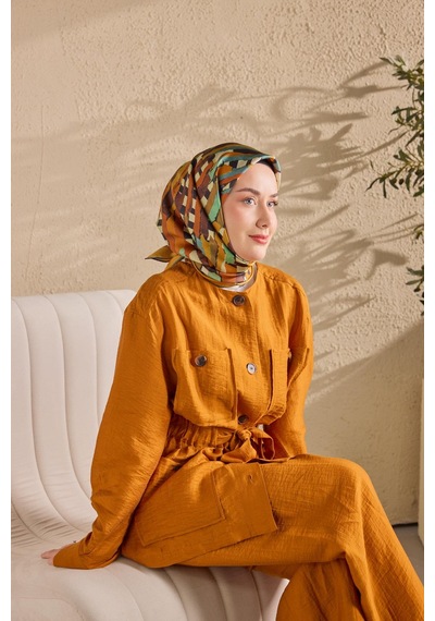 Silk Home Twill İpek Eşarp Şerit Turuncu Çok Renkli