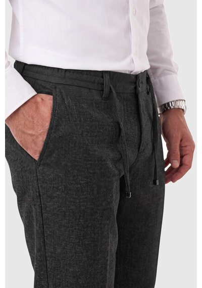 Rizzup Erkek Slim Fit Kırçıllı Füme Kumaş Pantolon İpli Esnek Bel Likralı Spor Şık Pantolon 2700252