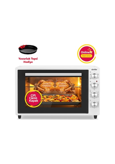 Simfer 7062 Beyaz 70 LT Turbo Fan Piliç Çevirme Mini/Midi Fırın - Multi Fonksiyon, Yoğurt Yapma, Buz Çözme & Çift Cam