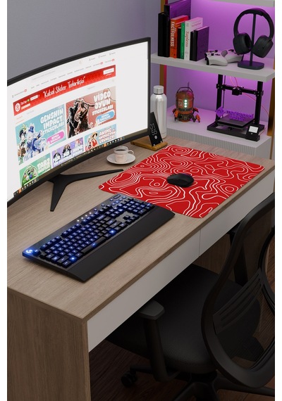 Kırmızı Beyaz 48x40 Xl Taraftar Gaming Oyuncu Mouse Pad Kaymaz Taban Büyük Fare Altlığı Topography