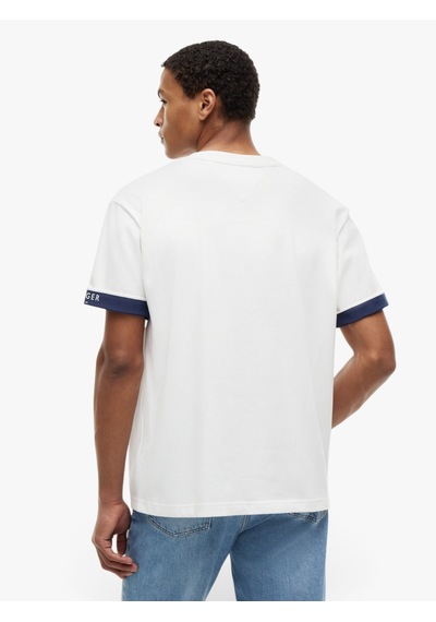Tommy Hilfiger Saıl Mıx Medıa Cuff Regular Tee Erkek Beyaz T-shirt - Mw0mw43203