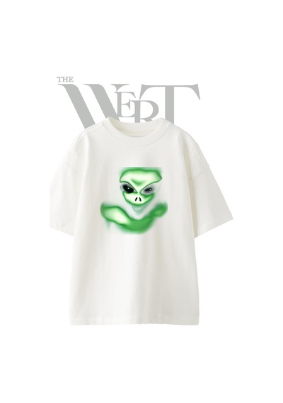 Thewert Green Alien 1 Tasarım Baskılı Ünisex Beyaz Oversize T-shirt